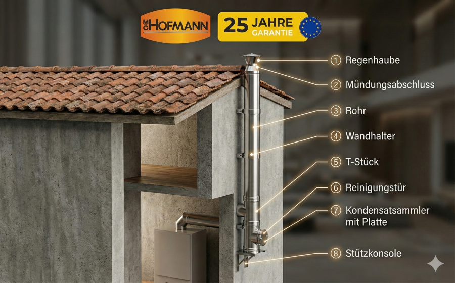 DW PLUS Längenelement 1000 mm Doppelwandig - Edehlstahl